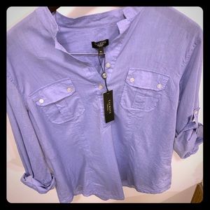 Talbots 16p light blue roll tan sleeve shirt